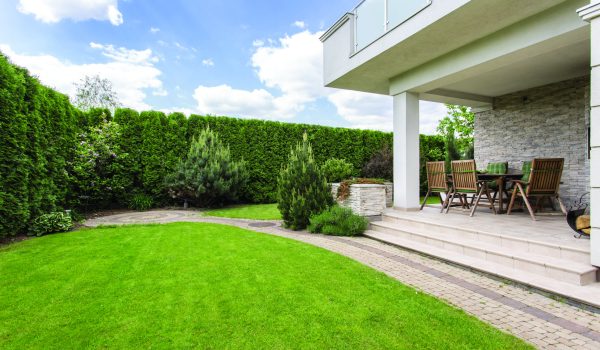 Modern house with beauty garden and terrace